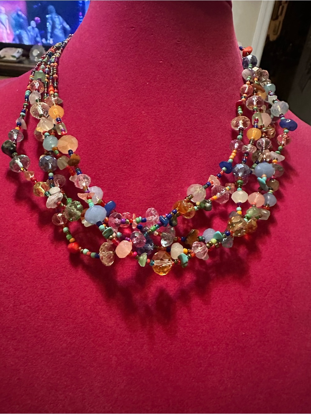 Multicolor Beaded Statement Necklace UNBRANDED 5 UNIQUE STRANDS Adjusts Length
